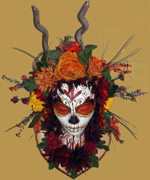 Day of the Dead head mounted on wall
